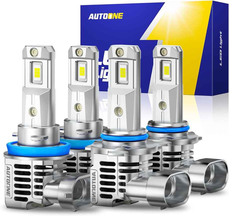 AUTOONE 2024 Newest H11 9005 LED Bulbs Combo - 50000LM, 600% Brighter - HB3/9005 and H8/H9/H11 Halogen Replacement Fog Lights - 6500K White - Direct Installation - Pack of 4